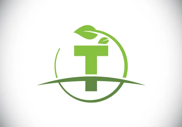 Początkowy Alfabet Liściem Okręgu Swoosh Koncepcja Logo Przyjaznego Środowisku Godło — Wektor stockowy