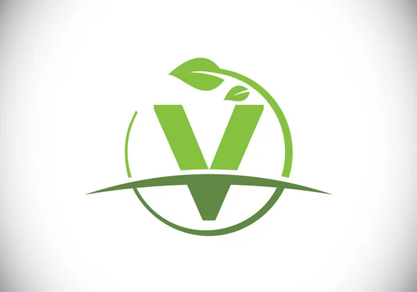 Iniziale Alfabeto Monogramma Con Foglia Cerchio Swoosh Concetto Logo Ecologico — Vettoriale Stock