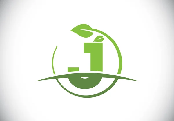 Αρχικό Μονογράφημα Φύλλο Κύκλου Και Swoosh Οικολογικό Λογότυπο Έννοια Εμβλημα — Διανυσματικό Αρχείο