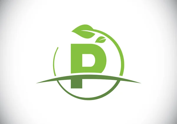 Alfabeto Inicial Monograma Com Folha Circular Swoosh Conceito Logotipo Ecológico — Vetor de Stock