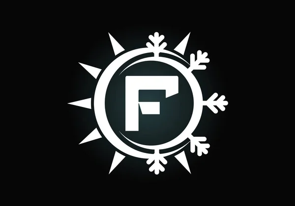 抽象的な太陽と雪を持つ最初のFモノグラムアルファベット エアコンのロゴの記号 ホット コールドシンボル ビジネスと会社のアイデンティティを調整するための現代的なベクトルロゴ — ストックベクタ