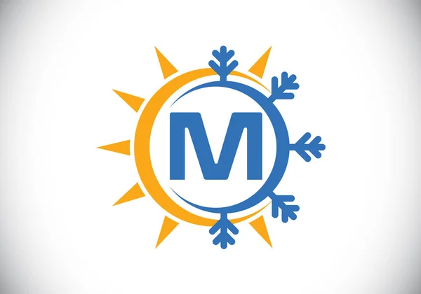 Początkowy Alfabet Abstrakcyjnym Słońcem Śniegiem Symbol Logo Klimatyzatora Gorący Zimny — Wektor stockowy