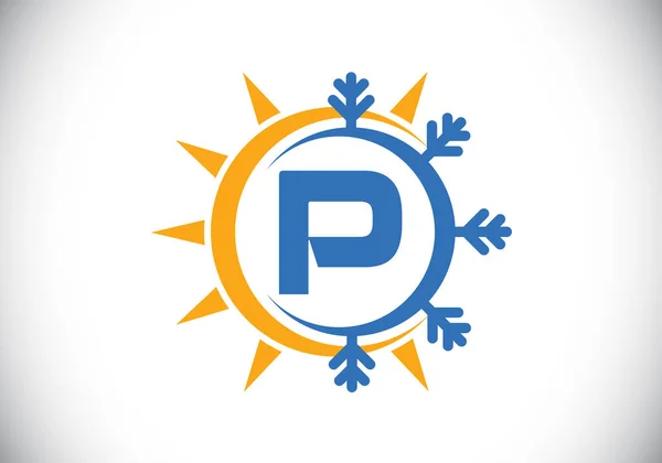 Первоначальный Алфавит Монограммы Абстрактным Солнцем Снегом Символ Логотипа Кондиционера Горячий — стоковый вектор