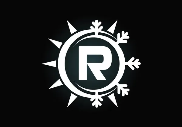 初始R字母表 带有抽象的太阳和雪 空调标志符号 又热又冷的象征制约企业和公司身份的现代矢量标识 — 图库矢量图片