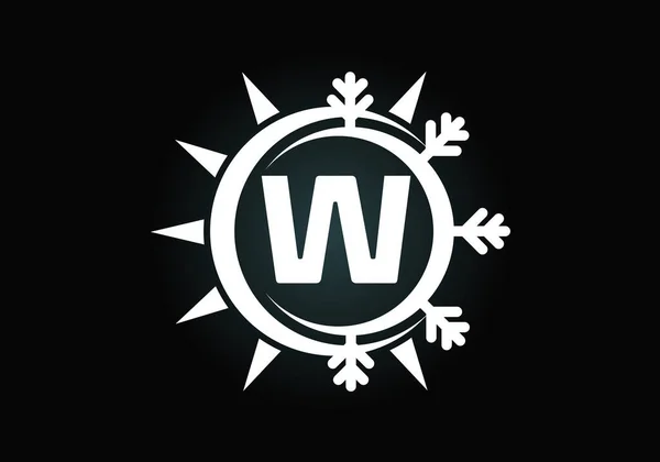 抽象的な太陽と雪を持つ初期のWモノグラムアルファベット エアコンのロゴの記号 ホット コールドシンボル ビジネスと会社のアイデンティティを調整するための現代的なベクトルロゴ — ストックベクタ