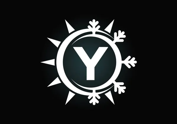 Počáteční Monogram Abeceda Abstraktním Sluncem Sněhem Symbol Loga Klimatizátoru Horký — Stockový vektor