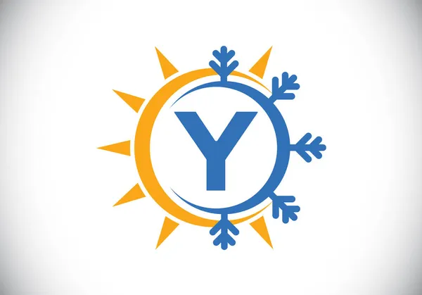 Soyut Güneş Kar Içeren Harfli Monogram Alfabesi Klima Logosu Sembolü — Stok Vektör