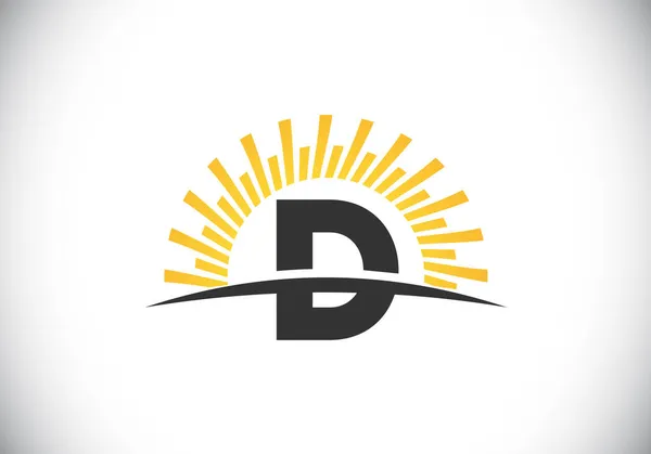 Alfabet Awal Monogram Dengan Matahari Abstrak Dan Swoosh Simbol Logo - Stok Vektor