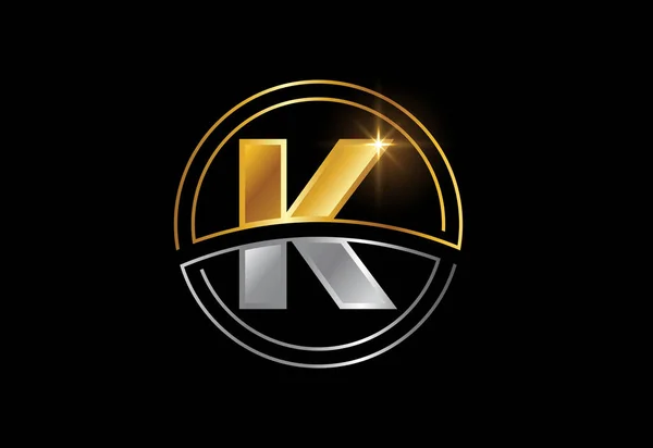 首字母K 企业身份的金色和银色字母符号 — 图库矢量图片