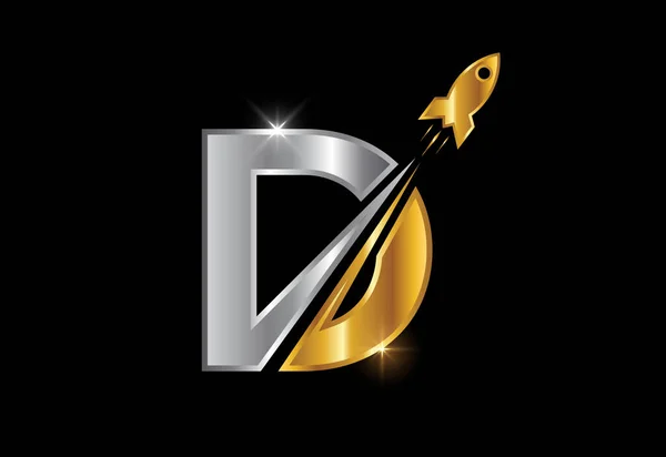 带有Rocket标志设计的初始D字母表 火箭图标 字体徽章 — 图库矢量图片