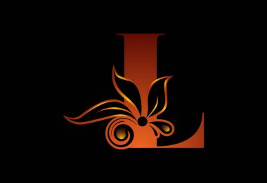 Çiçeksel monogram harfi L. Botanik elementlerle ilk alfabe. Vektör illüstrasyonu