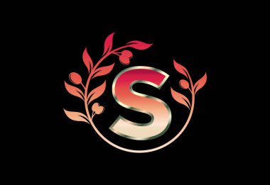 Zeytin dalı çelengi ile S harfinin baş harfi, zeytin dalı tarafından yapılmış yuvarlak çiçek çerçevesi.