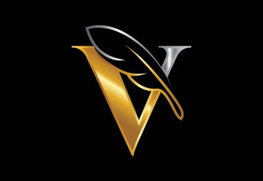 Tüylü ilk V alfabesi. Hukuk firmasının simge simgesi. Bir yazar veya yayıncı için logo