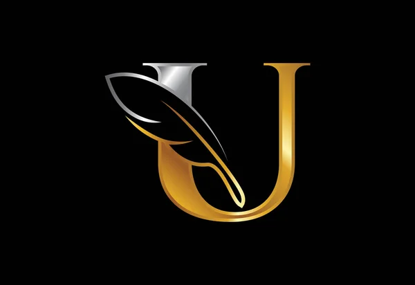 Alfabetul Iniţial Pană Semnul Simbol Firmei Avocatură Logo Pentru Scriitor — Vector de stoc
