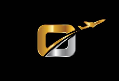 İlk harf O, uçak logosu tasarımlı. Havayolu, uçak, havacılık, seyahat logosu şablonu.