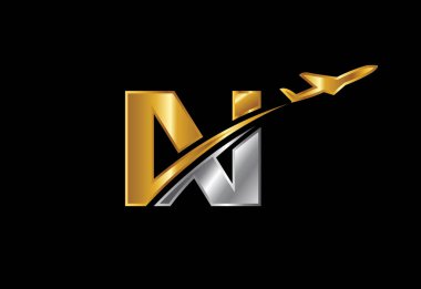 Uçak Logosu Tasarımı 'nın baş harfi N. Havayolu, uçak, havacılık, seyahat logosu şablonu.