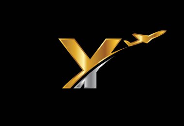 Y harfi ve uçak logosu tasarımı. Havayolu, uçak, havacılık, seyahat logosu şablonu.