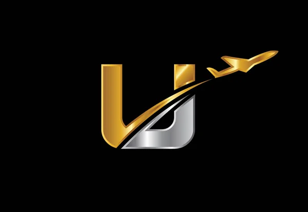 Litera Inițială Design Logo Avionului Compania Aeriană Avionul Aviația Șablonul — Vector de stoc