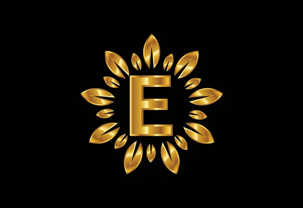 Initial Monogram Letter Alphabet Golden Leaf Wreath Flower Logo Design — Stock vektor