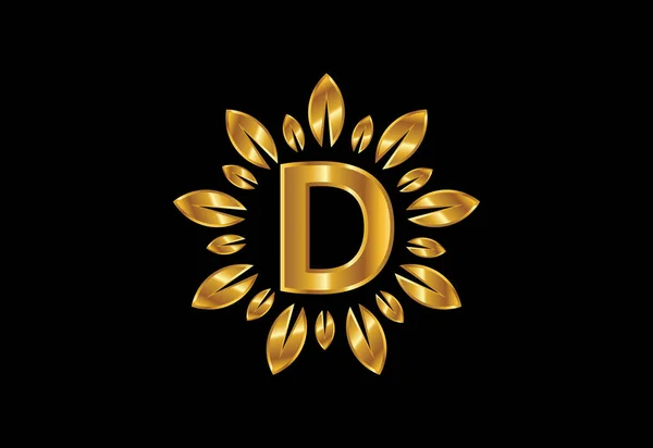 Initial Monogram Letter Alphabet Golden Leaf Wreath Flower Logo Design —  Vetores de Stock
