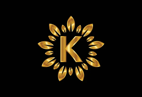 Initial Monogram Letter Alphabet Golden Leaf Wreath Flower Logo Design —  Vetores de Stock