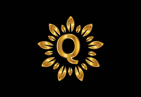 Початковий Алфавіт Літери Золотим Листовим Вінком Концепція Дизайну Квіткового Логотипу — стоковий вектор