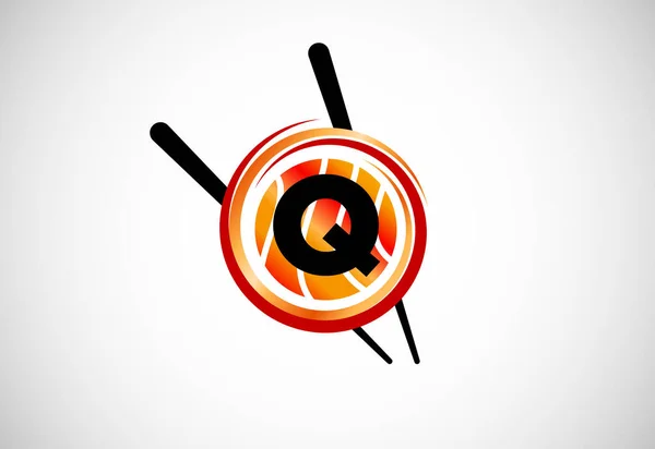 Initial Monogram Alphabet Circle Chopstick Asian Sushi Bar Emblem Logo — Stockvektor