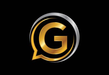 G harfinin baş harfleri alfabede ve baloncuk sohbet simgesi var. Sohbet logosu kavramı