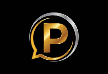 P harfinin baş harfleri alfabede kabarcık sohbet simgesi ile. Sohbet logosu kavramı