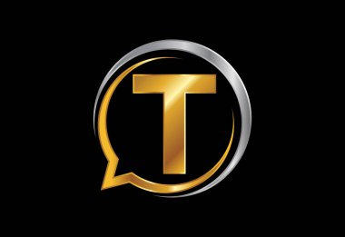 Baloncuklu sohbet ikonlu T harfleri alfabesi. Sohbet logosu kavramı