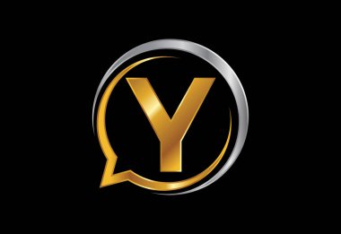 Y harfinin baş harfleri alfabede ve baloncuklu sohbet simgesi. Sohbet logosu kavramı