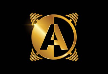 Bir halterli baş harfleri A harfli alfabe. Vektör logosu tasarımı kaldırılıyor. Vücut geliştirme için vektör logosu