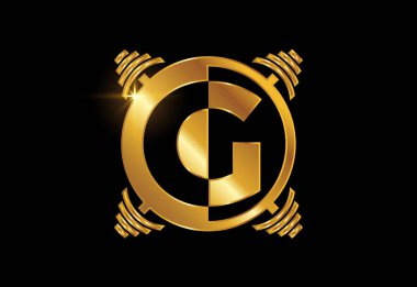 G harfiyle başlayan alfabe halterli. Vektör logosu tasarımı kaldırılıyor. Vücut geliştirme için vektör logosu