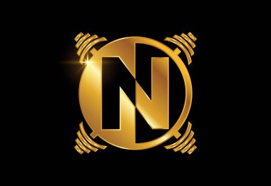 Bir halterli baş harfleri N harfleri alfabesi. Vektör logosu tasarımı kaldırılıyor. Vücut geliştirme için vektör logosu