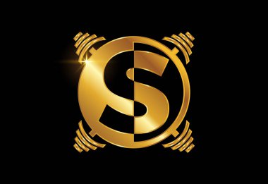 S harfinin baş harfleri, halterli alfabe. Vektör logosu tasarımı kaldırılıyor. Vücut geliştirme için vektör logosu