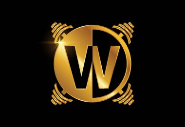 Bir halterli W harfli alfabe. Vektör logosu tasarımı kaldırılıyor. Vücut geliştirme için vektör logosu