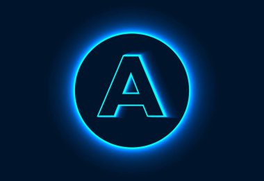 Bir neon dairede ilk A monogram alfabesi.