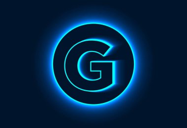 Neon bir dairede ilk G monogram alfabesi.