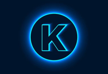 Bir neon dairede ilk K monogram alfabesi.