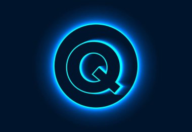 Bir neon dairede Q harfinin baş harfleri alfabesi.