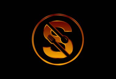 S harfinin baş harfleri, çatallı alfabe, kaşık. Yazı tipi amblemi. Kafe için modern vektör logosu