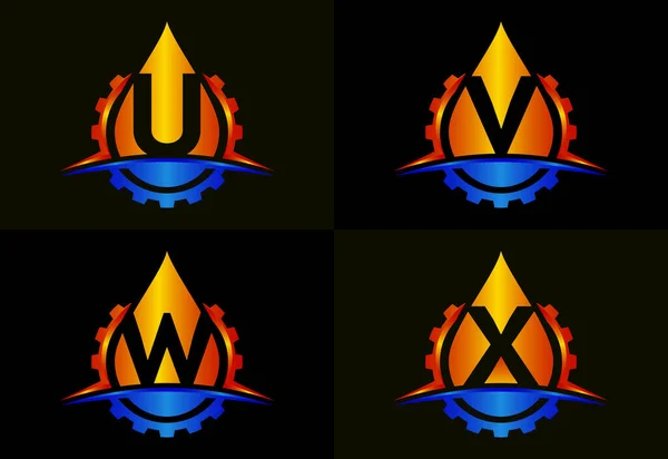 Initial Monogram Alphabet Gear Swoosh Oil Oil Gas Logo Concept — Stock vektor