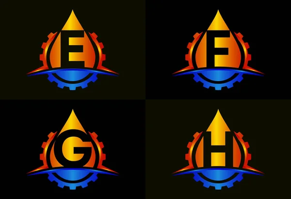 Initial Monogram Alphabet Gear Swoosh Oil Oil Gas Logo Concept — Stockový vektor