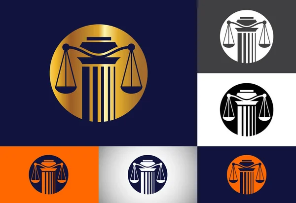 Law Pillar Logo Design Pilíř Kancelář Vektor Logo Šablona — Stockový vektor