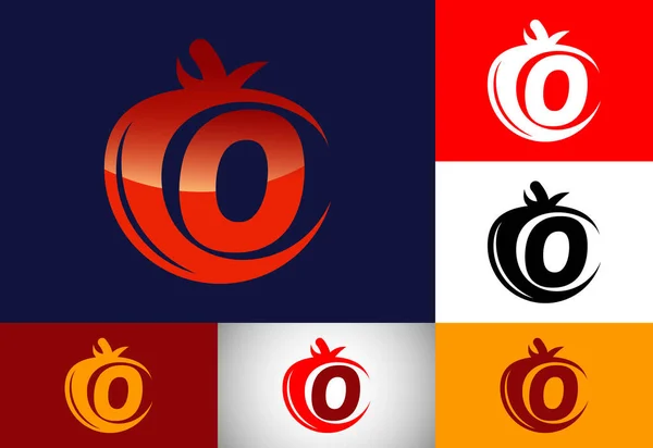 Początkowy Alfabet Pomidorem Szablon Projektu Logo Pomidora Godło Czcionki Żywność — Wektor stockowy