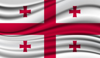 Gürcistan 'ın İpek Dalgalanan Bayrağı. İpek, Saten Döküm Arkaplanı