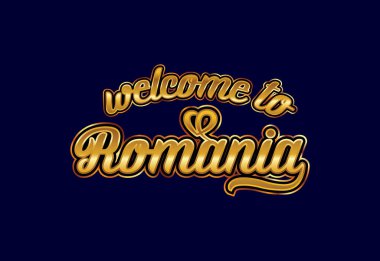 Romanya 'ya hoş geldiniz. Kelime Metni Yaratıcı Yazı Tipi Tasarımı İllüstrasyonu. Hoş geldin işareti