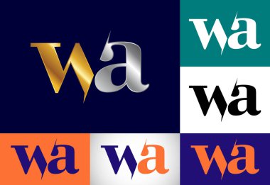 İlk Monogram Harf W A Logo Tasarım Vektör Şablonu. WA Harf Logosu Tasarımı