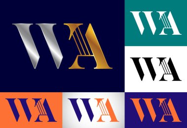 İlk Monogram Harf W A Logo Tasarım Vektör Şablonu. WA Harf Logosu Tasarımı