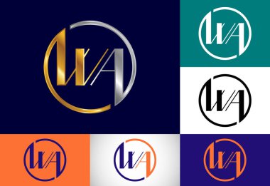 İlk Monogram Harf W A Logo Tasarım Vektör Şablonu. WA Harf Logosu Tasarımı